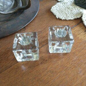 Candlestick Holders (2) Crystal Candlestick Holders Vintage Cube Shaped